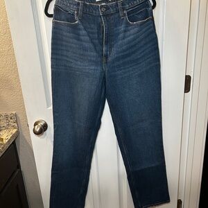 Dark Blue with light fading high rise Straight Leg